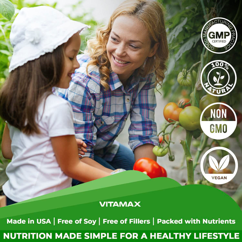 Two Vitamax capsules per serving support daily plant-based nutrition.