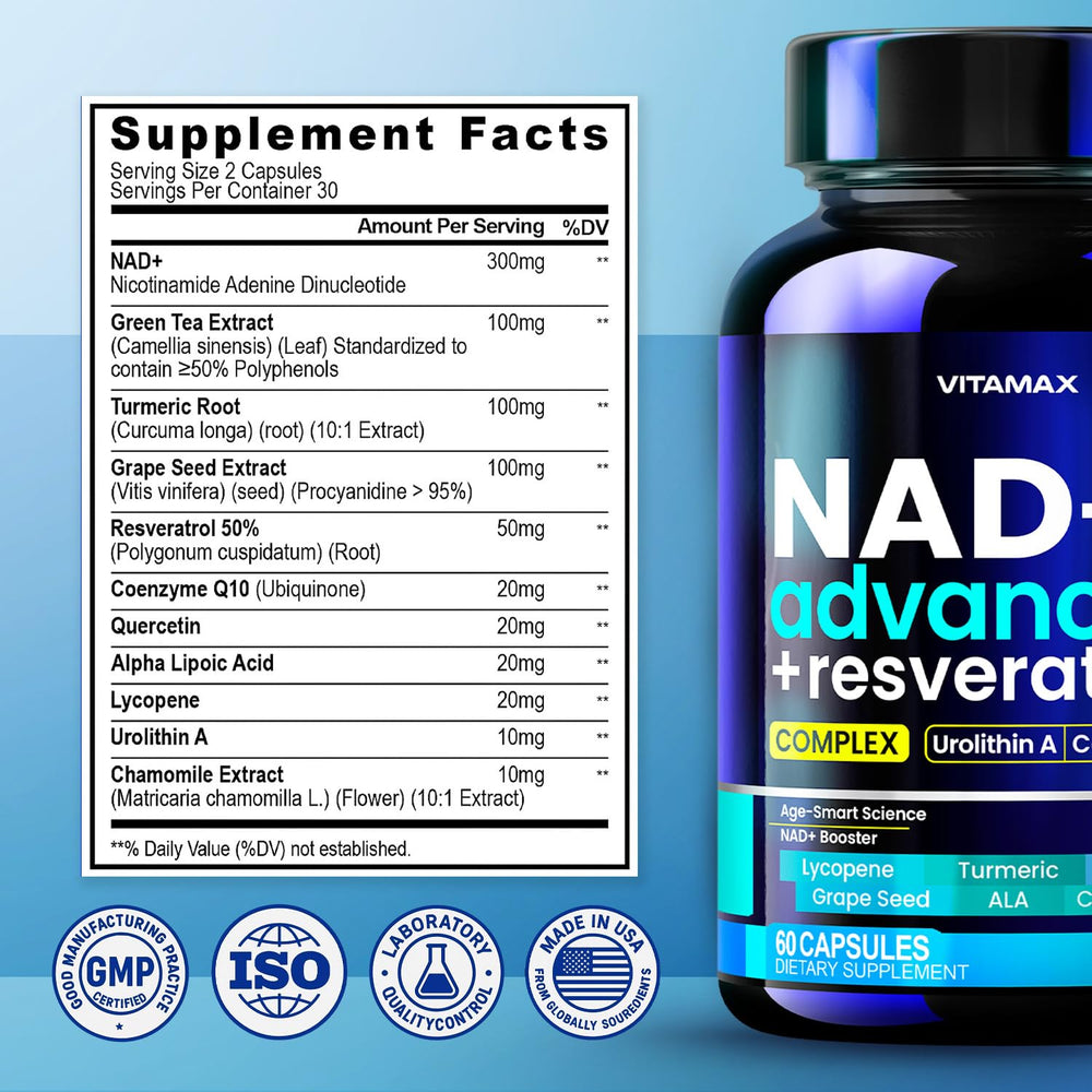 Vitamax made-in-USA CGMP facility badge on packaging.