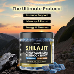 Close-up of Vitamax Shilajit Gummies with chewy texture and blue razz flavor