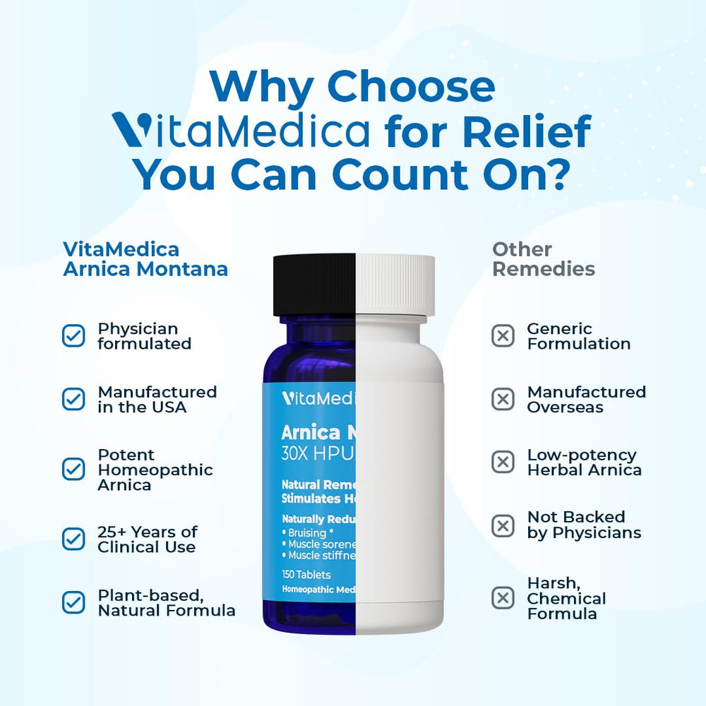 Family medicine cabinet with VitaMedica Arnica 30X for quick access.
