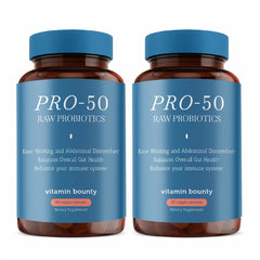 Vitamin Bounty Pro-50 bottle label with 50B CFU and 13 strains.