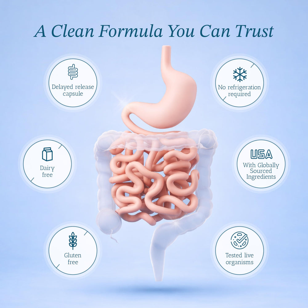 Prebiotic greens blend with Vitamin Bounty Pro-50 for gut flora nourishment.