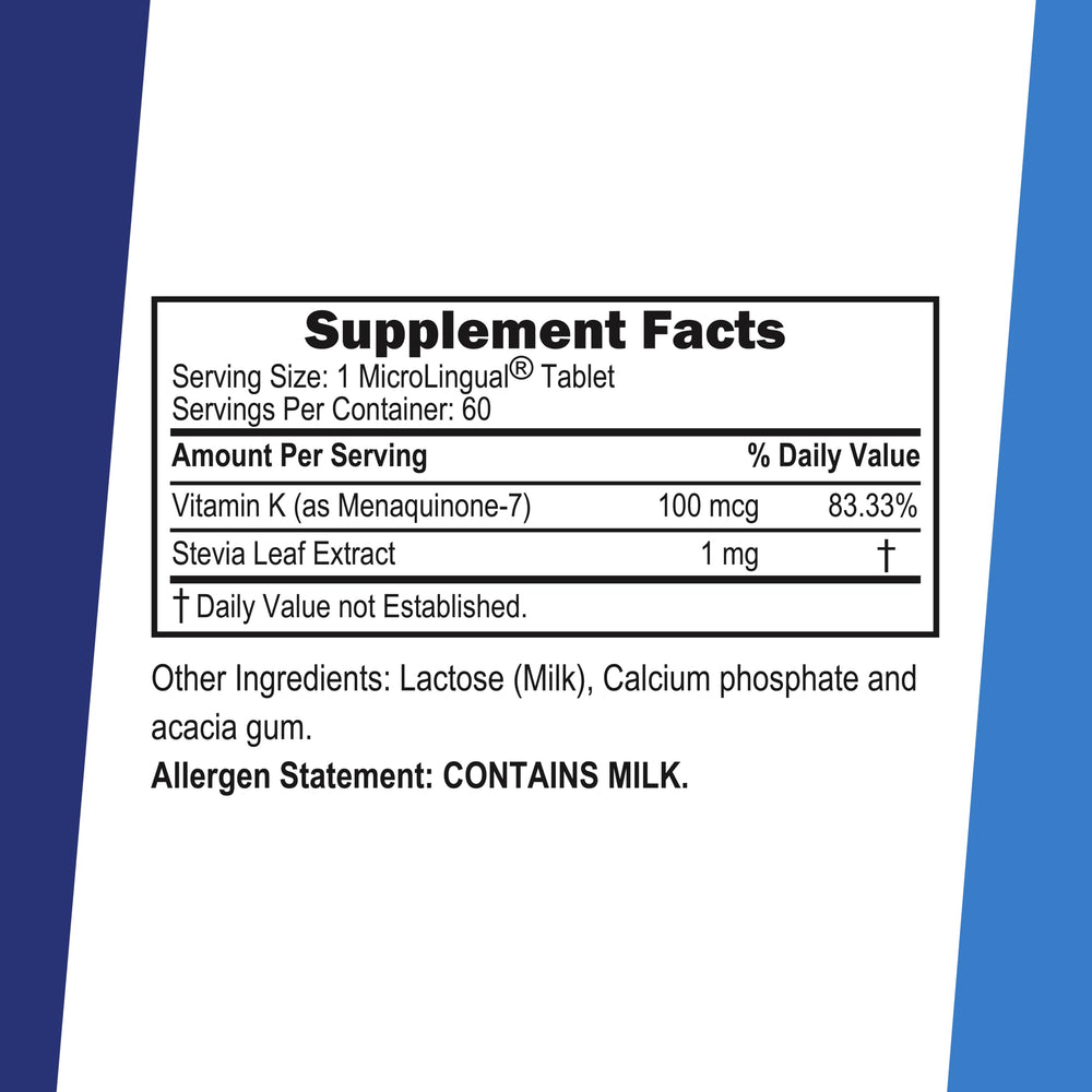 Vitamin K2 MK7 sublingual tablets close-up ready for fast dissolution.