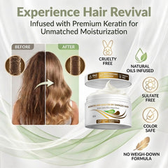 VITAMINS Hair Cosmetics Keratin Hair Mask bottle highlights premium conditioning for frizz-prone hair.