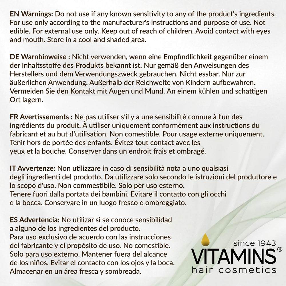 VITAMINS Hair Cosmetics Keratin Mask ingredients Biotin, Collagen, Castor Oil support.