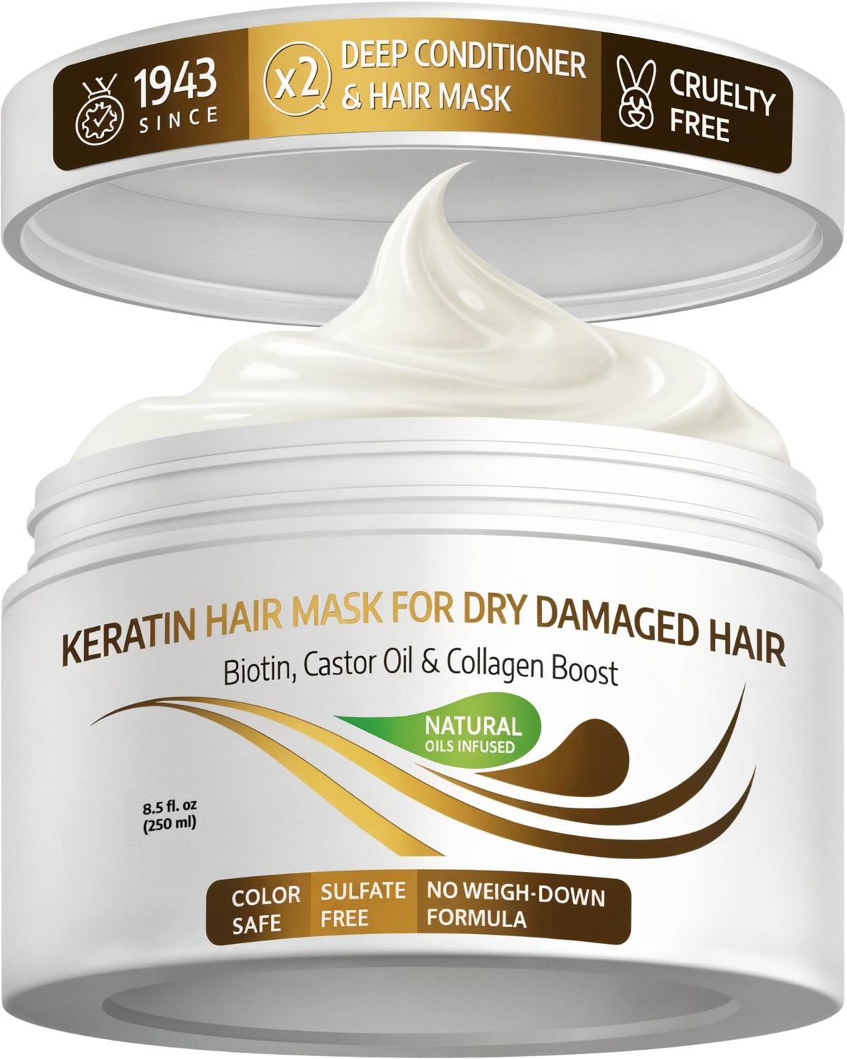 VITAMINS Hair Cosmetics Keratin Hair Mask jar provides deep nourishment for damaged hair.