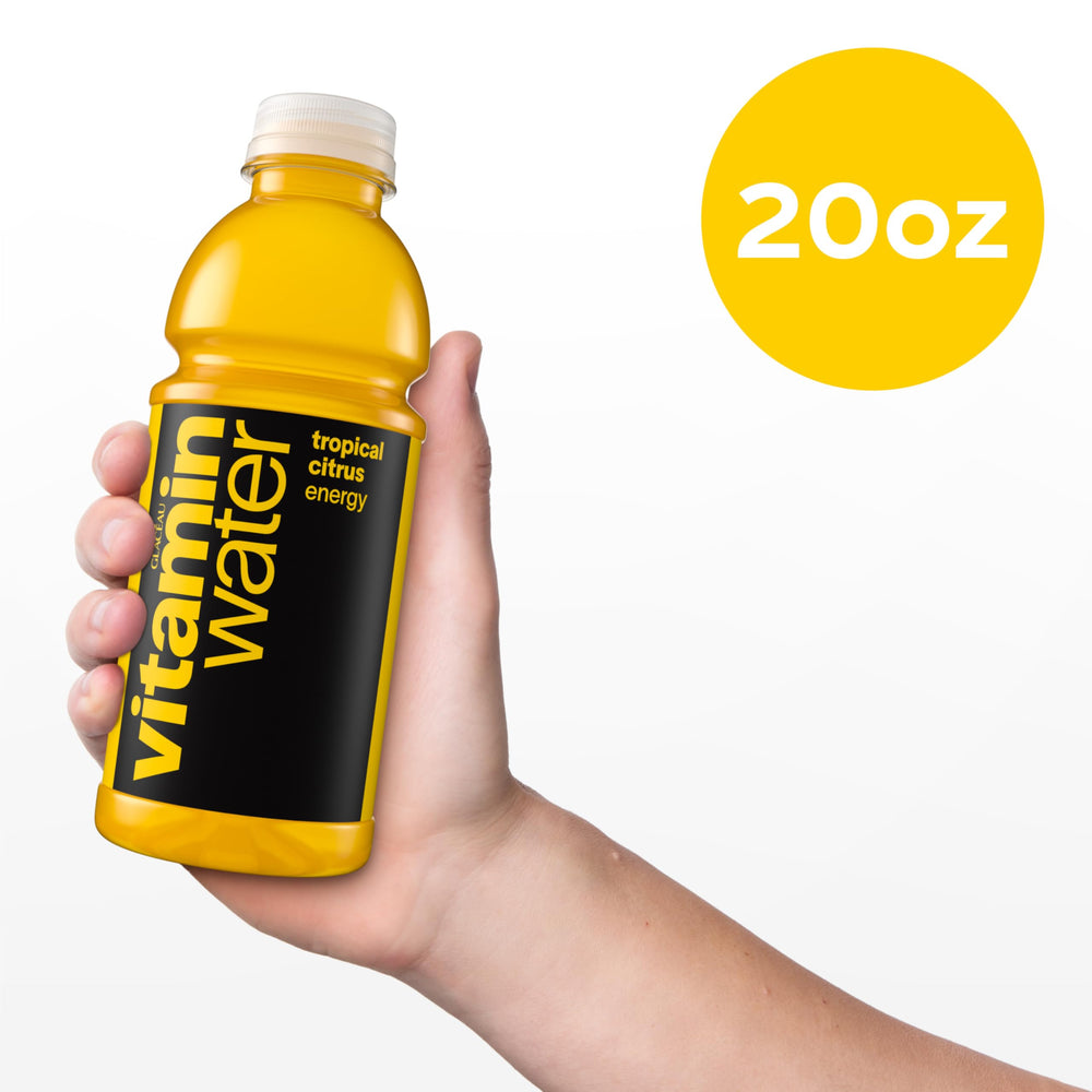Vitaminwater Energy Tropical Citrus cap twist-open moment suggests quick, convenient sipping.