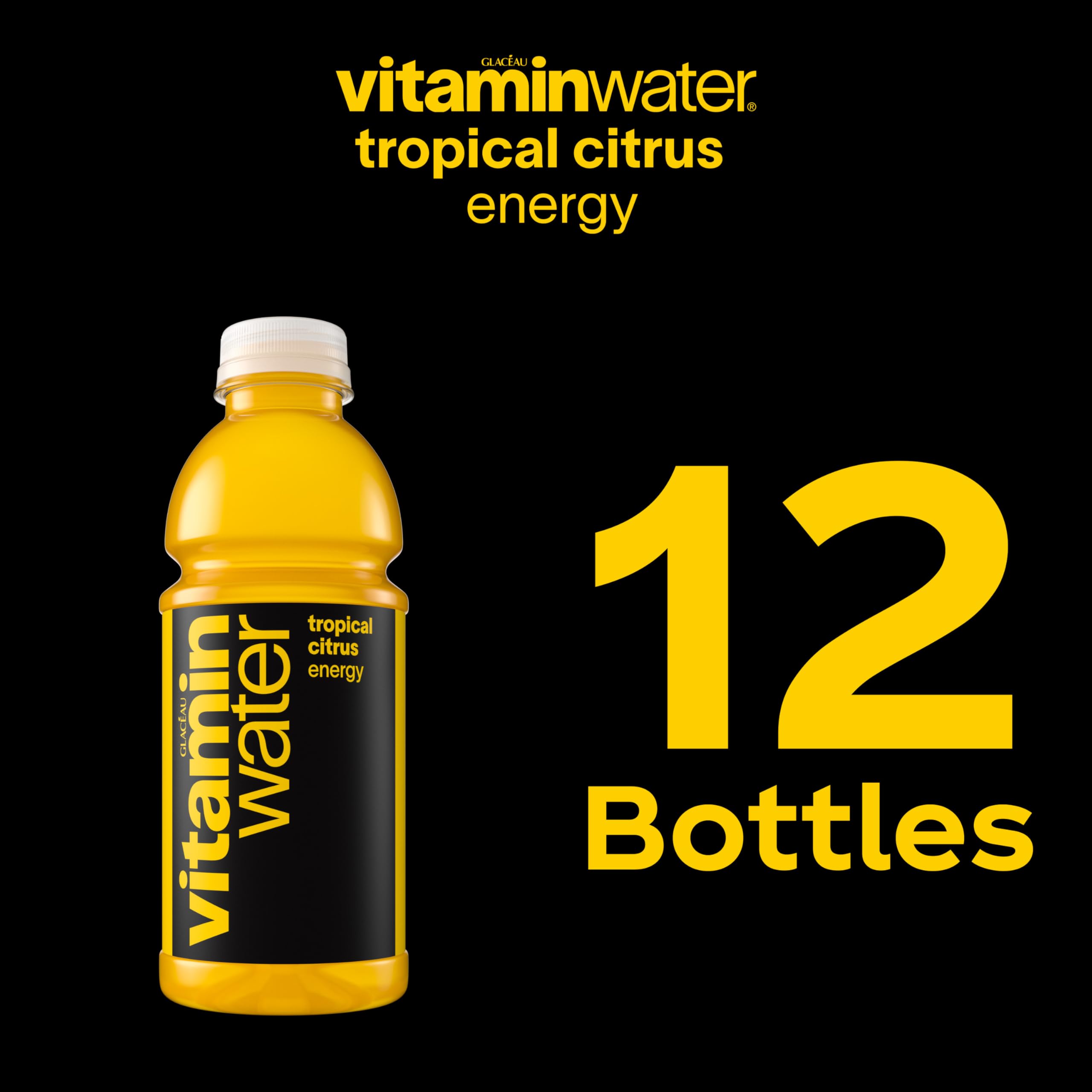 Vitaminwater Energy Tropical Citrus glass with ice conveys a refreshing, flavorful sip.
