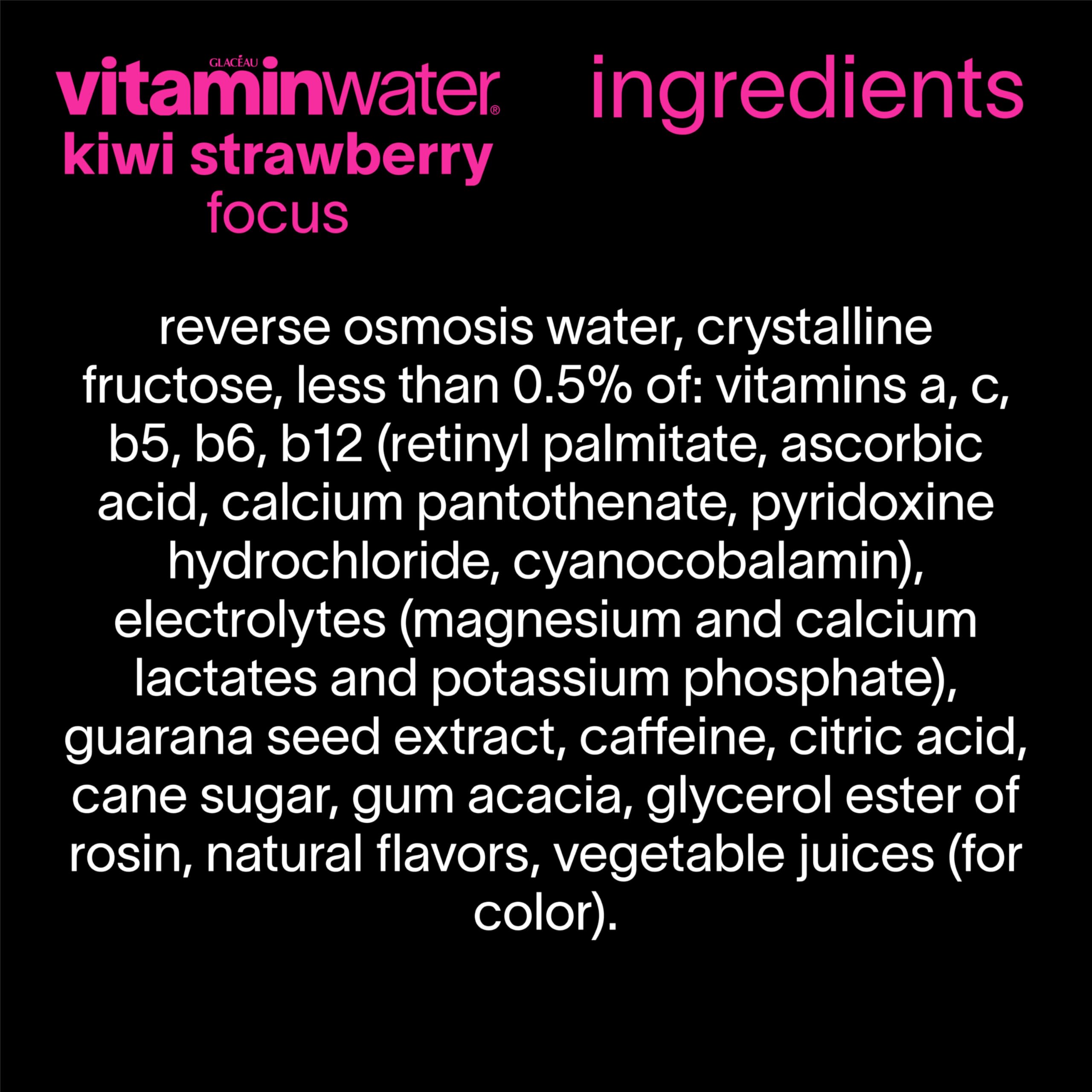 Vitaminwater Focus 100 calories per bottle badge visible.