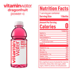 Vitaminwater Power-C bottle close up, bright dragonfruit flavor