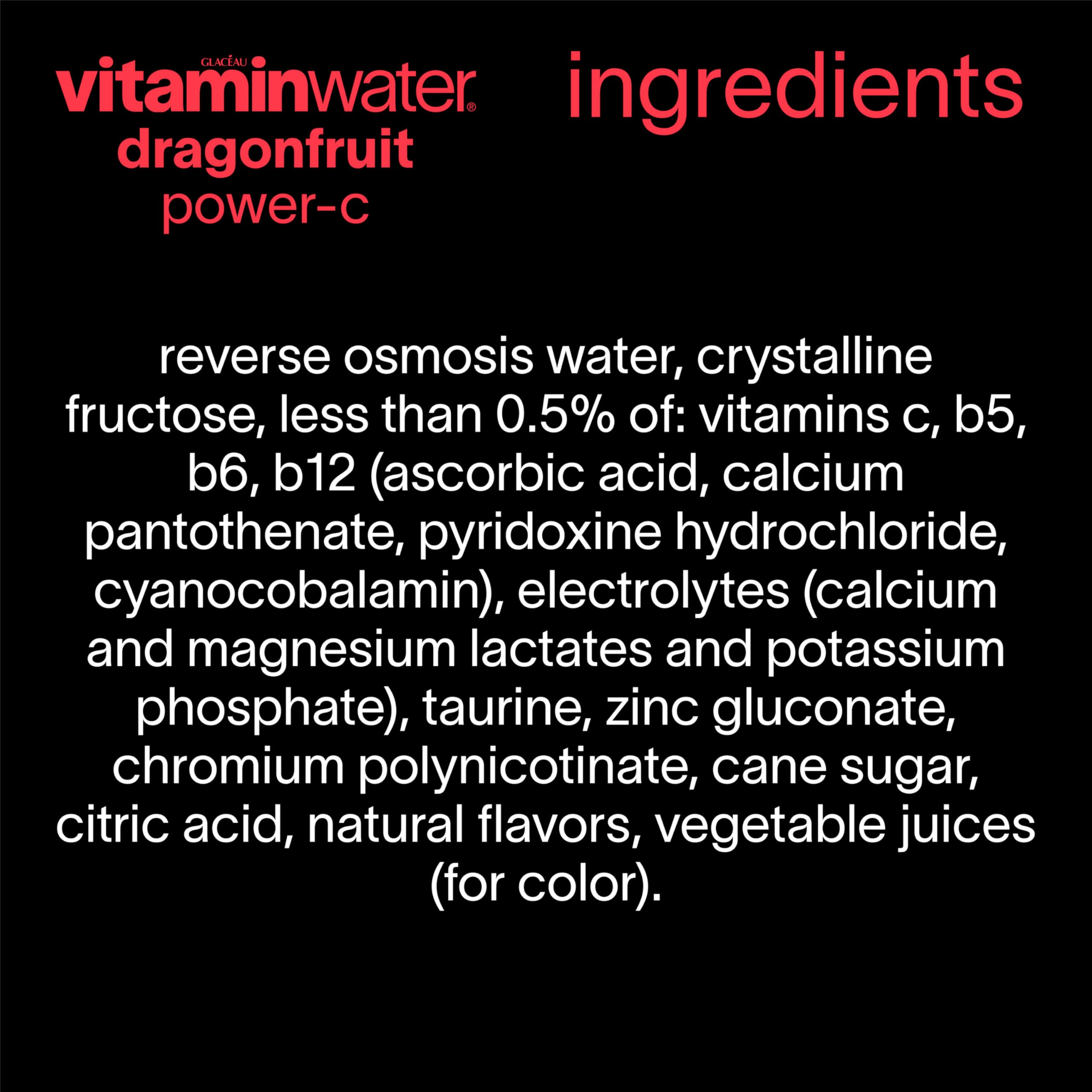 Vitaminwater Power-C Dragonfruit bottle on shelf with bold branding attracts shoppers.