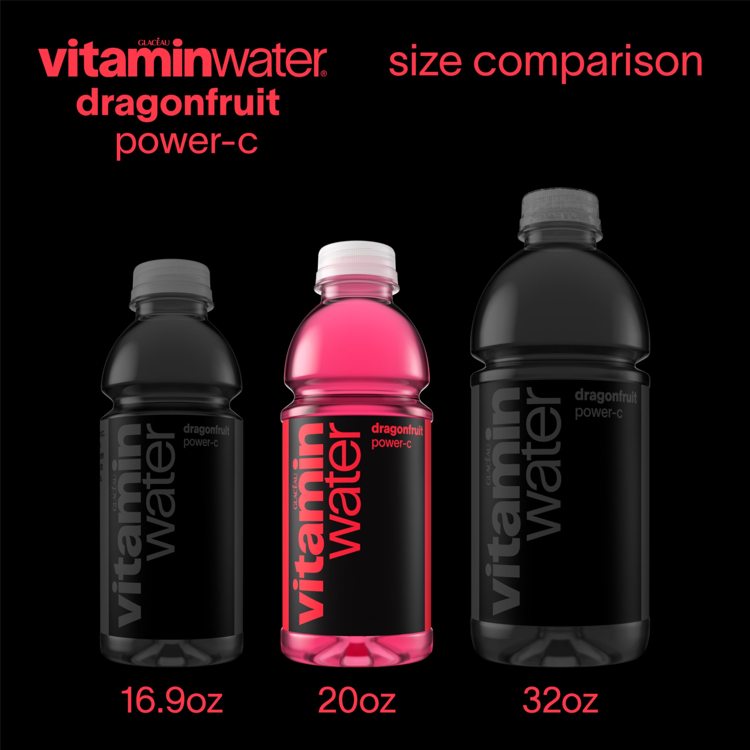 Vitaminwater Power-C Dragonfruit nutrition panel shows vitamin C and B vitamins.