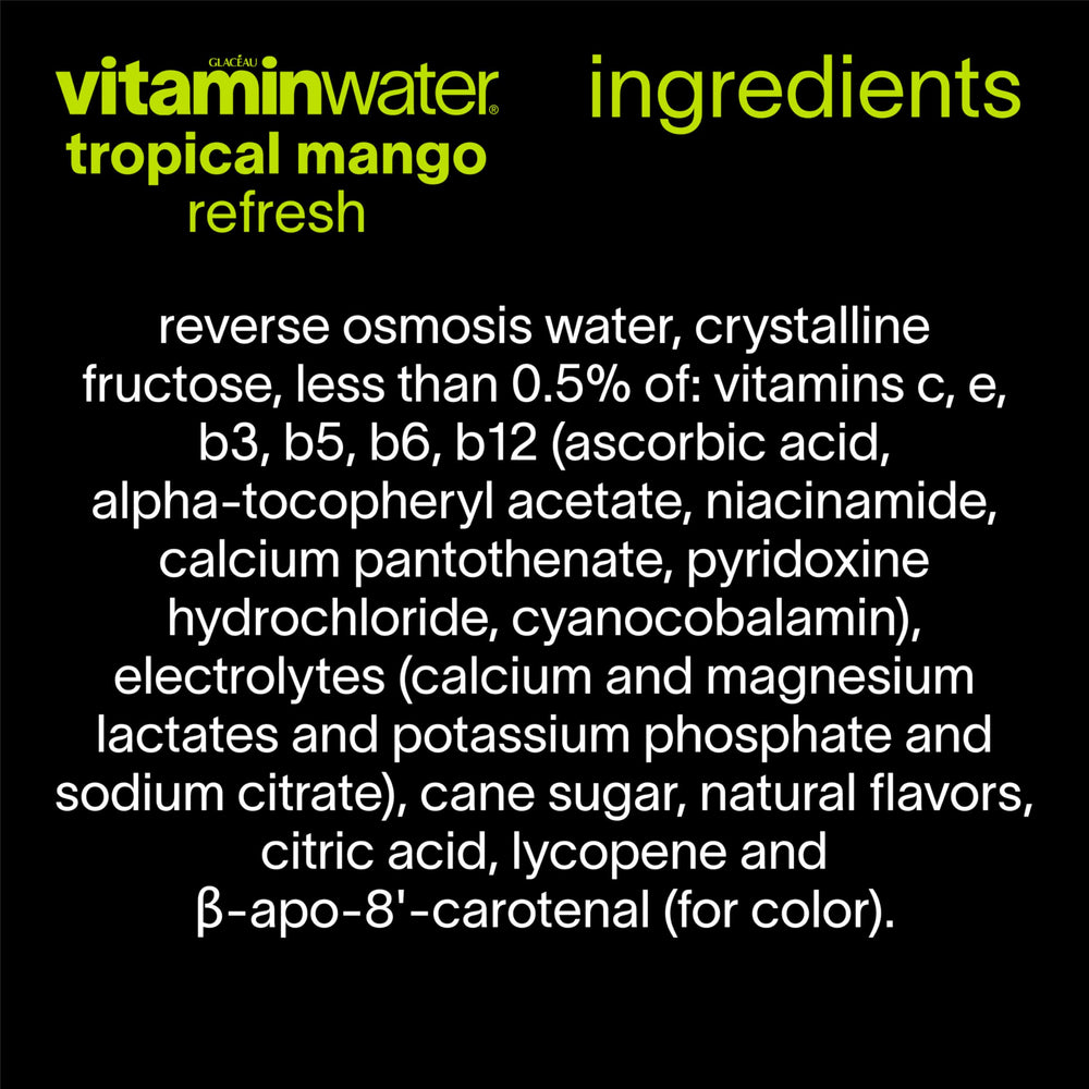 vitaminwater Refresh Tropical Mango cap close-up with vibrant packaging.