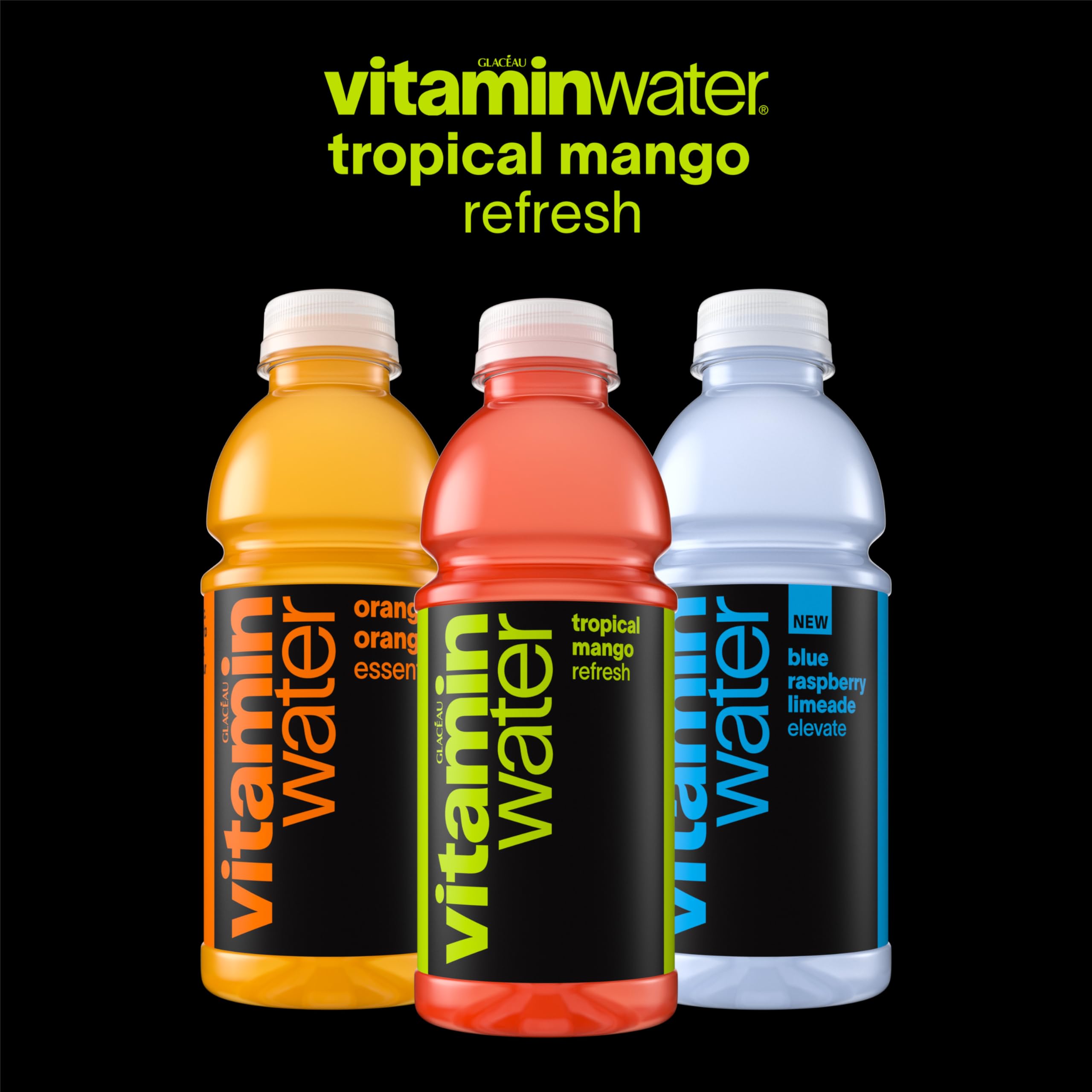 vitaminwater Refresh Tropical Mango on-the-go bottle in a gym bag.