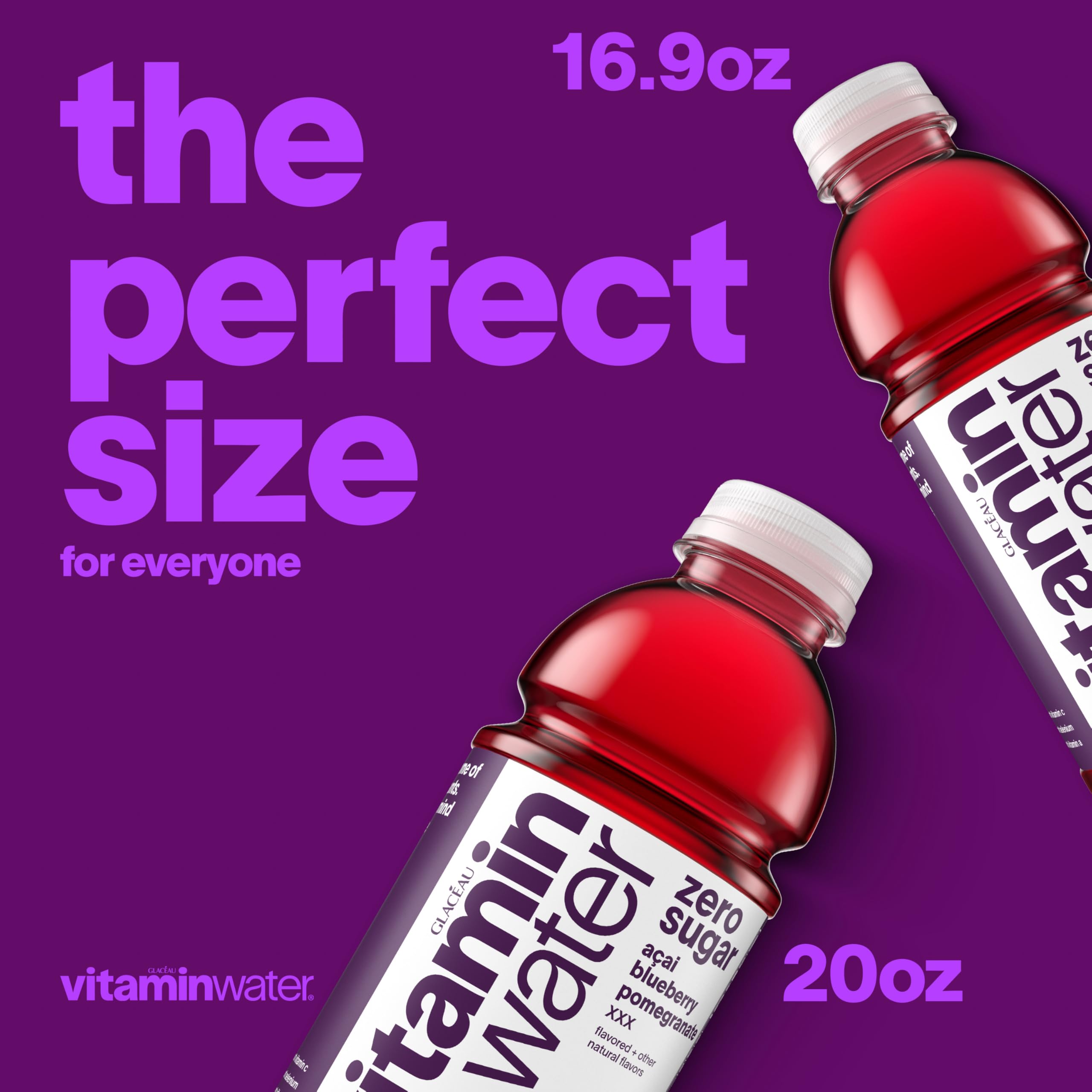 Vitaminwater XXX acai-blueberry-pomegranate natural flavors on bottle.
