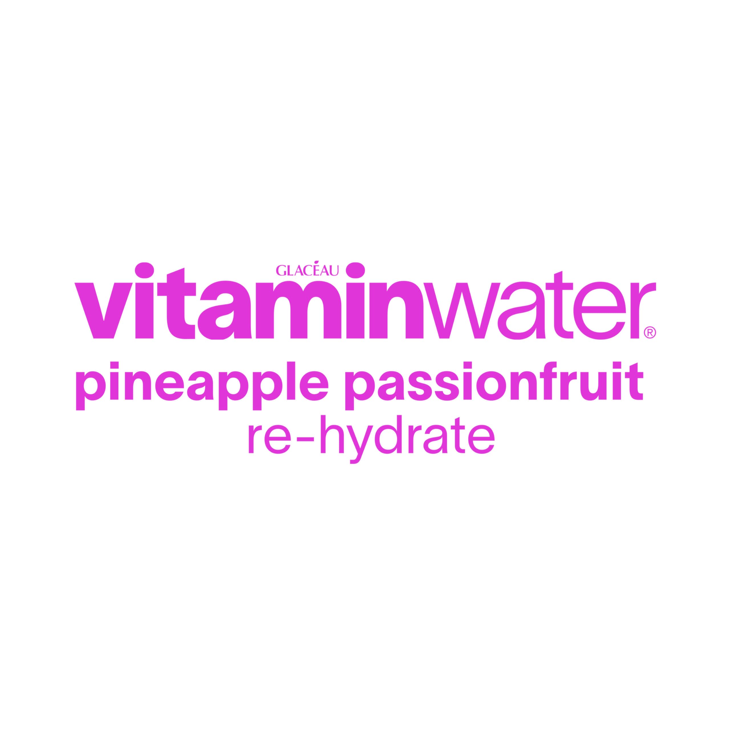 Vitaminwater Zero Sugar Pineapple Passionfruit bottle shows electrolytes and vitamins like magnesium and potassium.