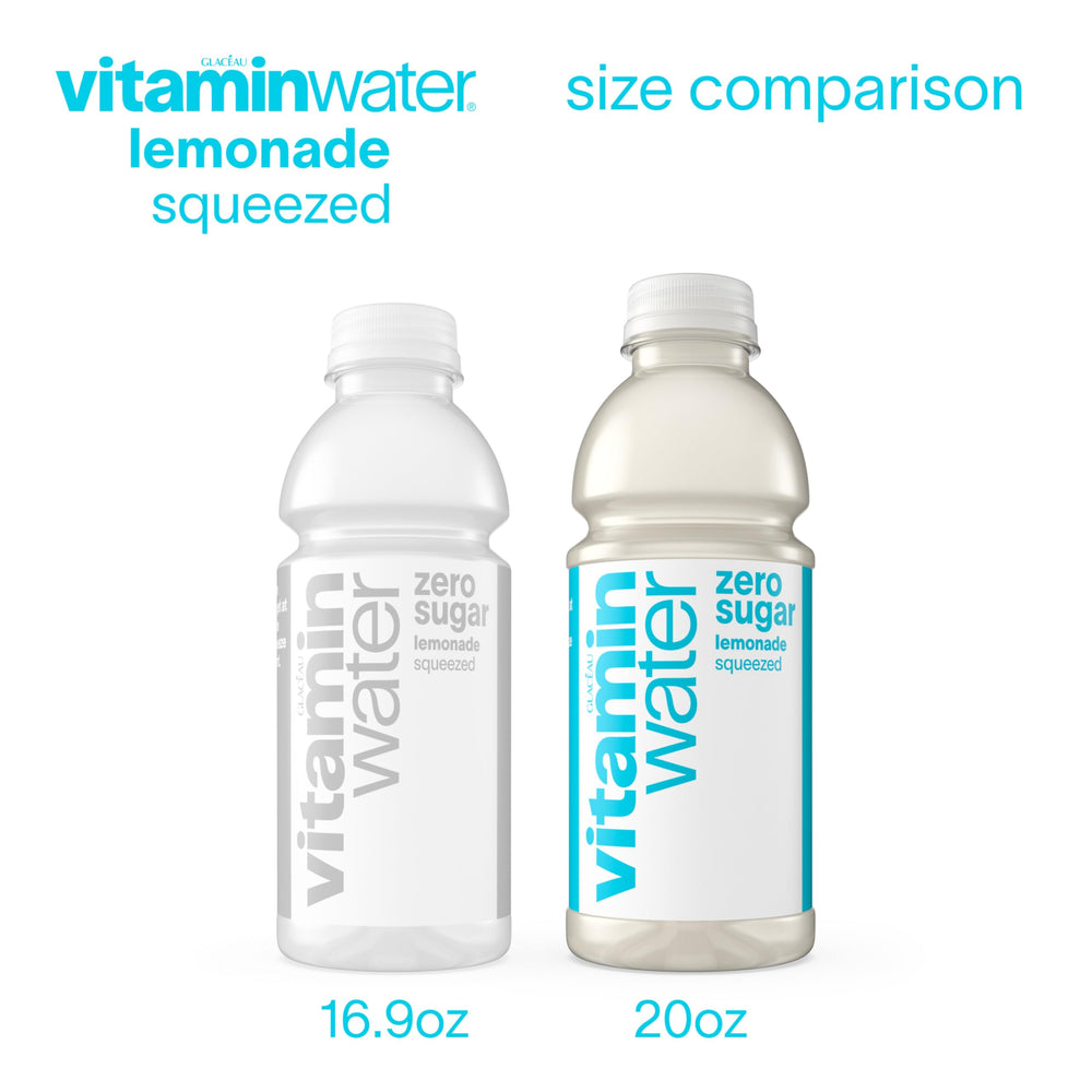 Close-up of Vitaminwater Zero Sugar Squeezed Lemonade 12-pack carton lid for easy grab-and-go