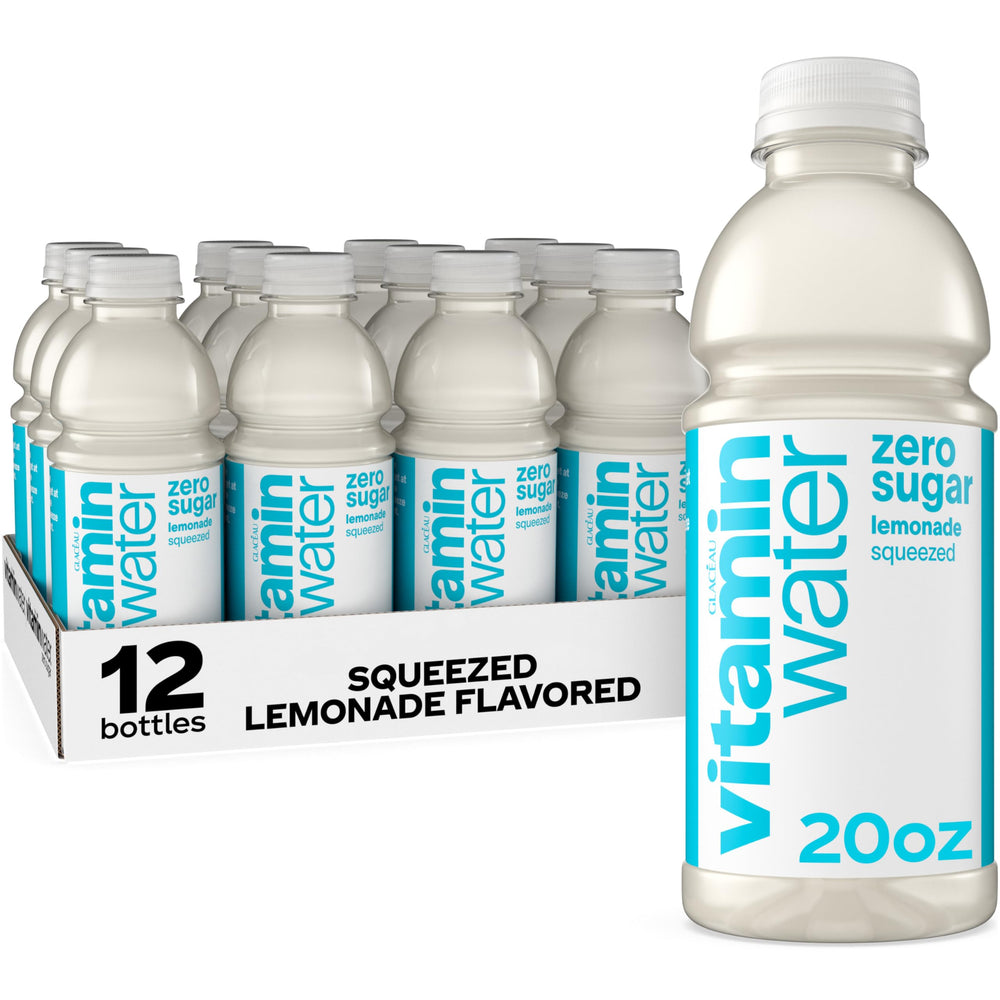 Vitaminwater Zero Sugar Squeezed Lemonade bottle showing nutrient-rich hydration for on-the-go use