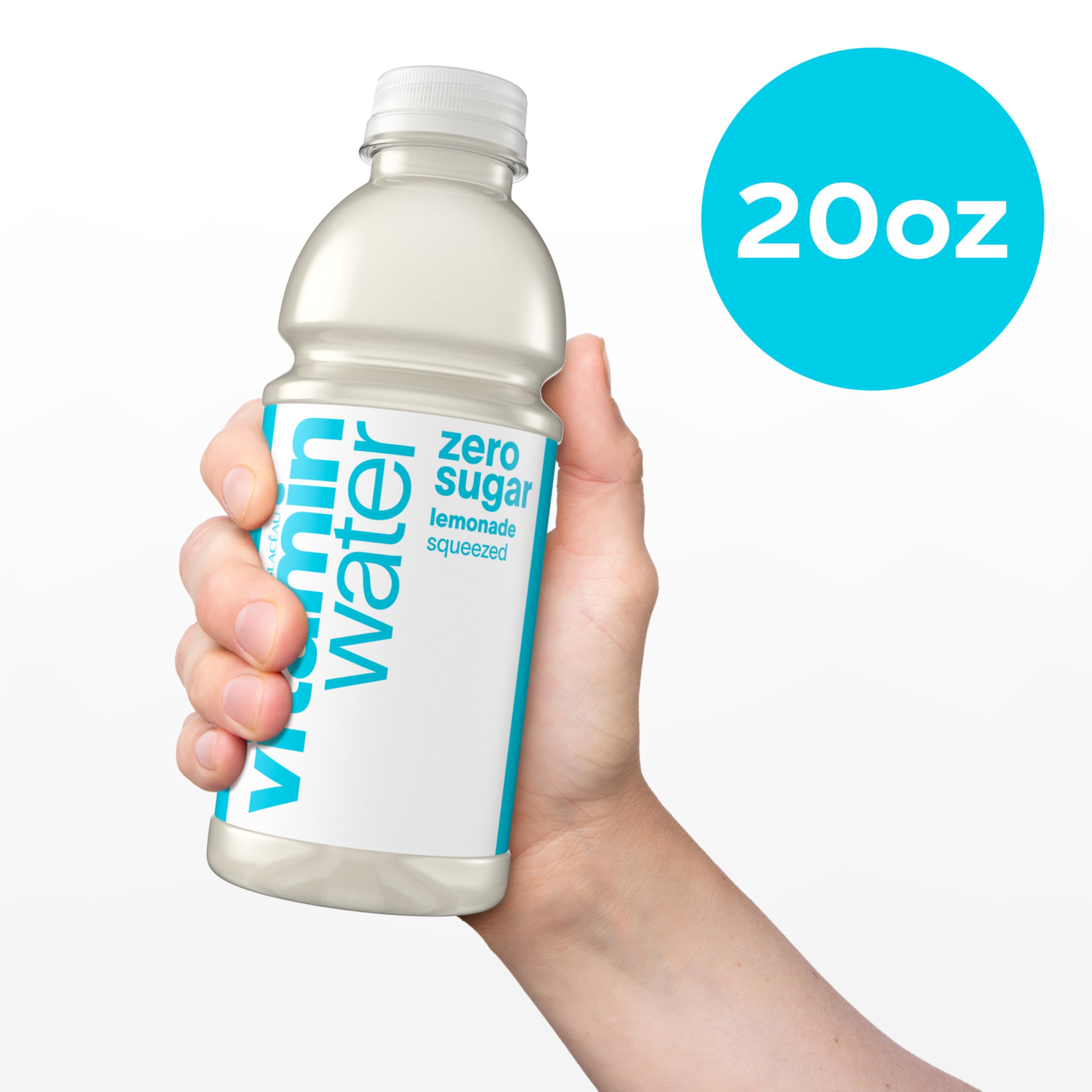 Ice-cold Vitaminwater Zero Sugar Squeezed Lemonade bottle ready to quench thirst