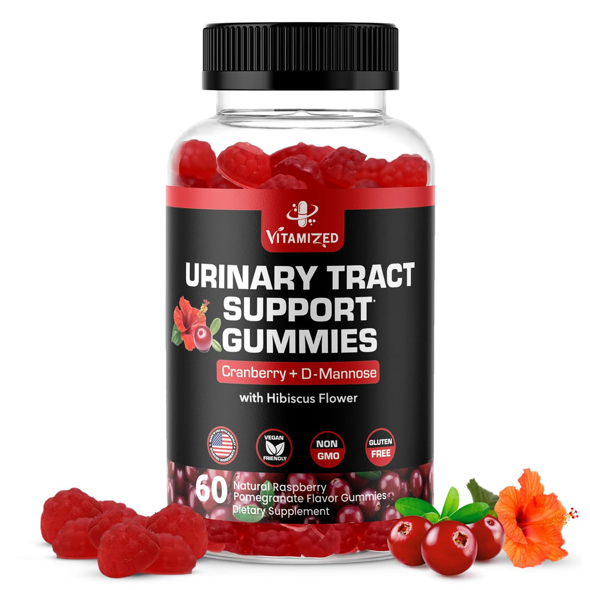 VITAMIZED Cranberry D-Mannose Gummies bottle for urinary health support.