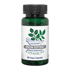 Vitanica Iron Extra bottle label highlights vegan iron blend