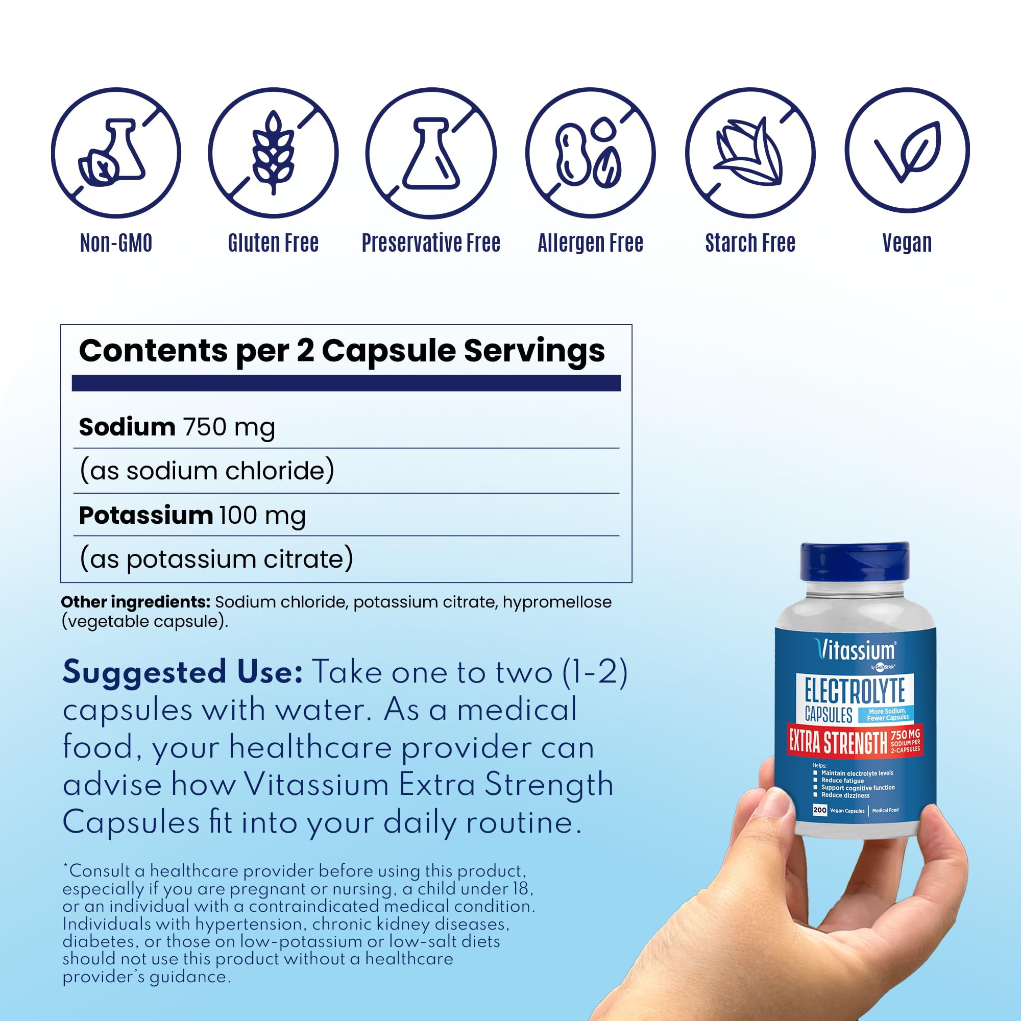 Vitassium bottle with label on shelf signals reliable electrolyte routine.