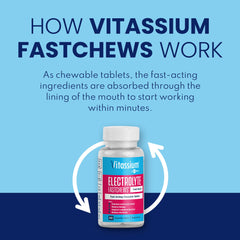 Vitassium FastChews tablets closeup highlighting electrolyte content.