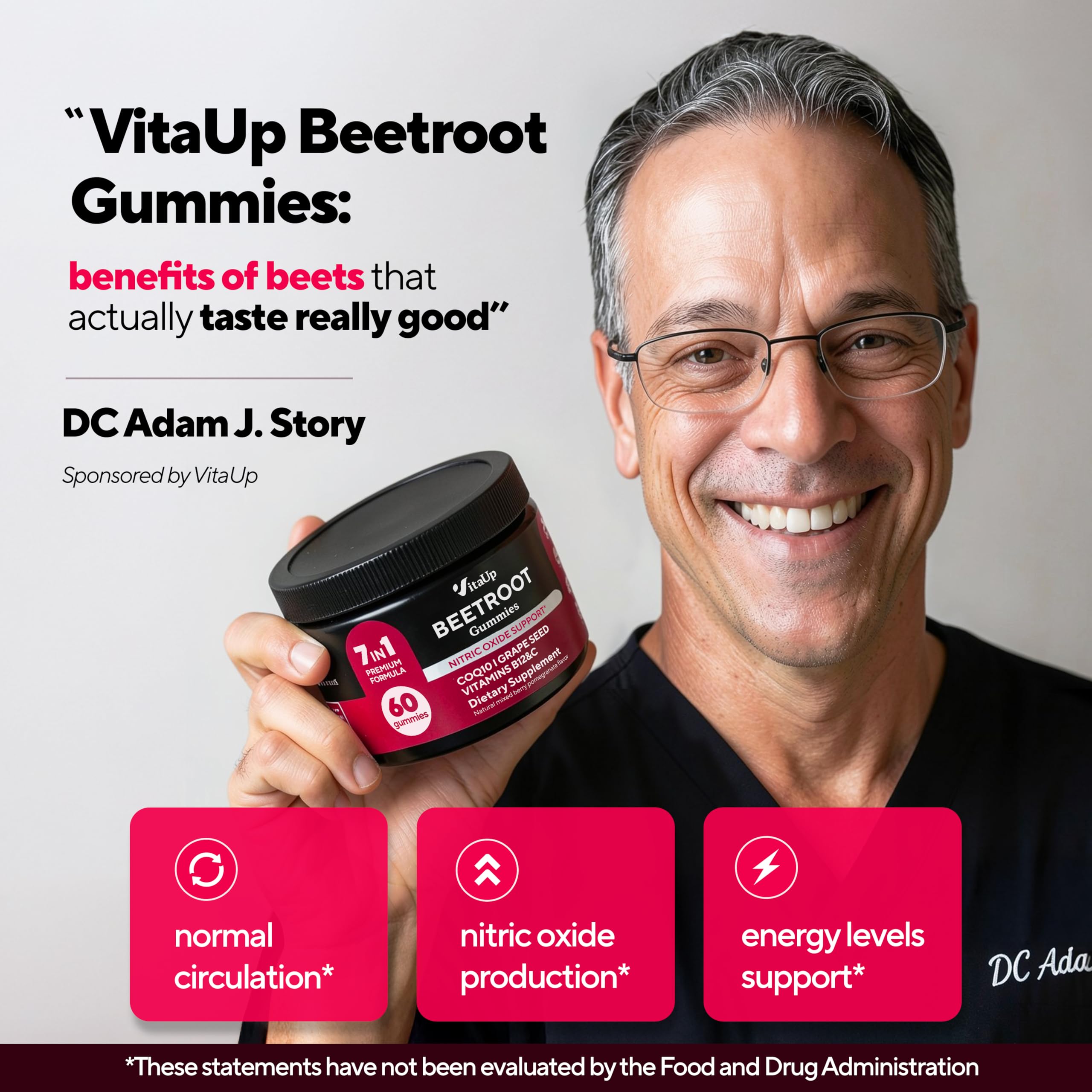 VitaUp Beet Root Gummies flavor closeup highlighting berry and pomegranate taste.