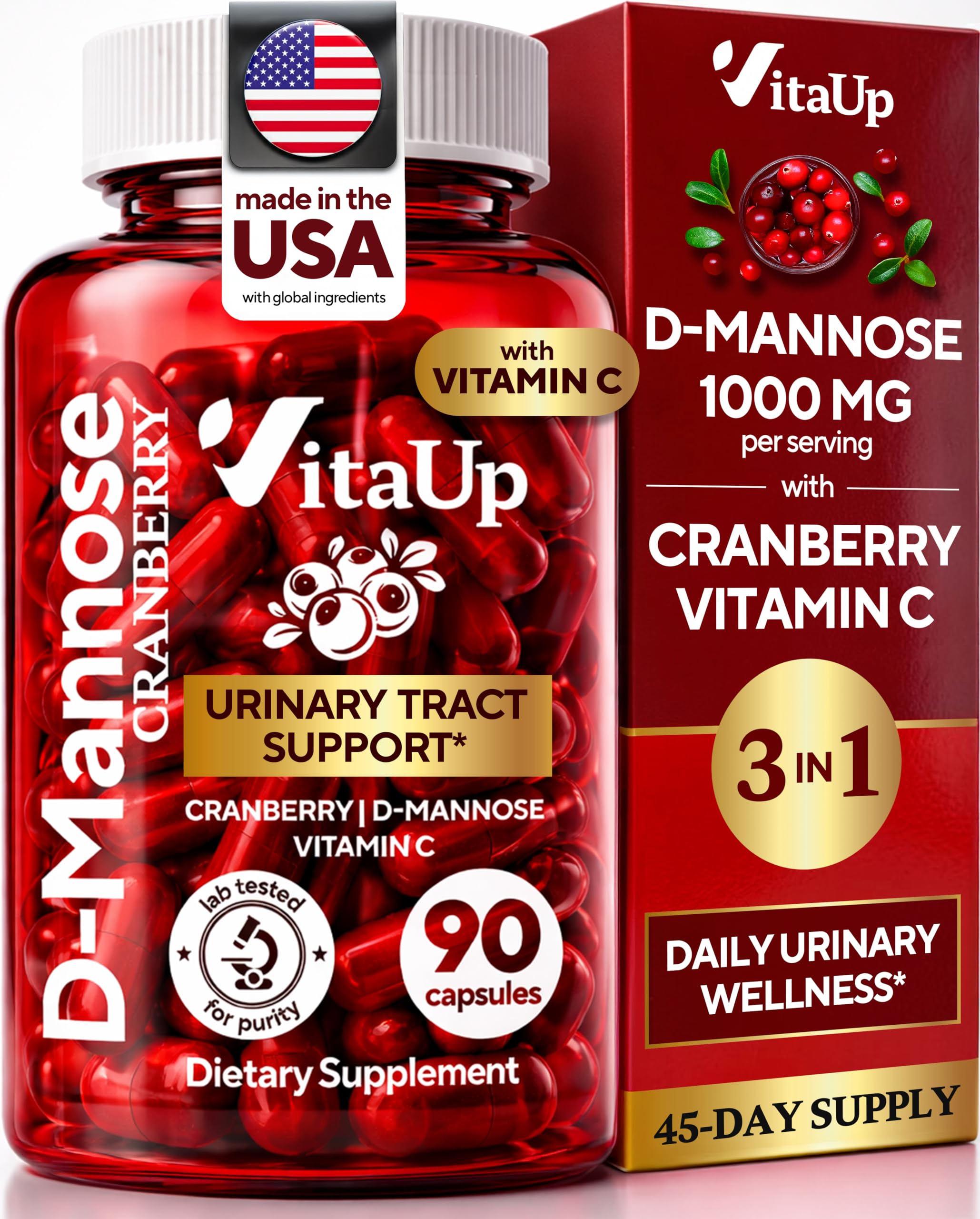 VitaUp D-Mannose Cranberry Capsules for urinary support and daily wellness.