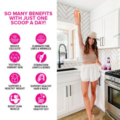 Vitauthority collagen powder label emphasizes unflavored formula for versatile mixing.