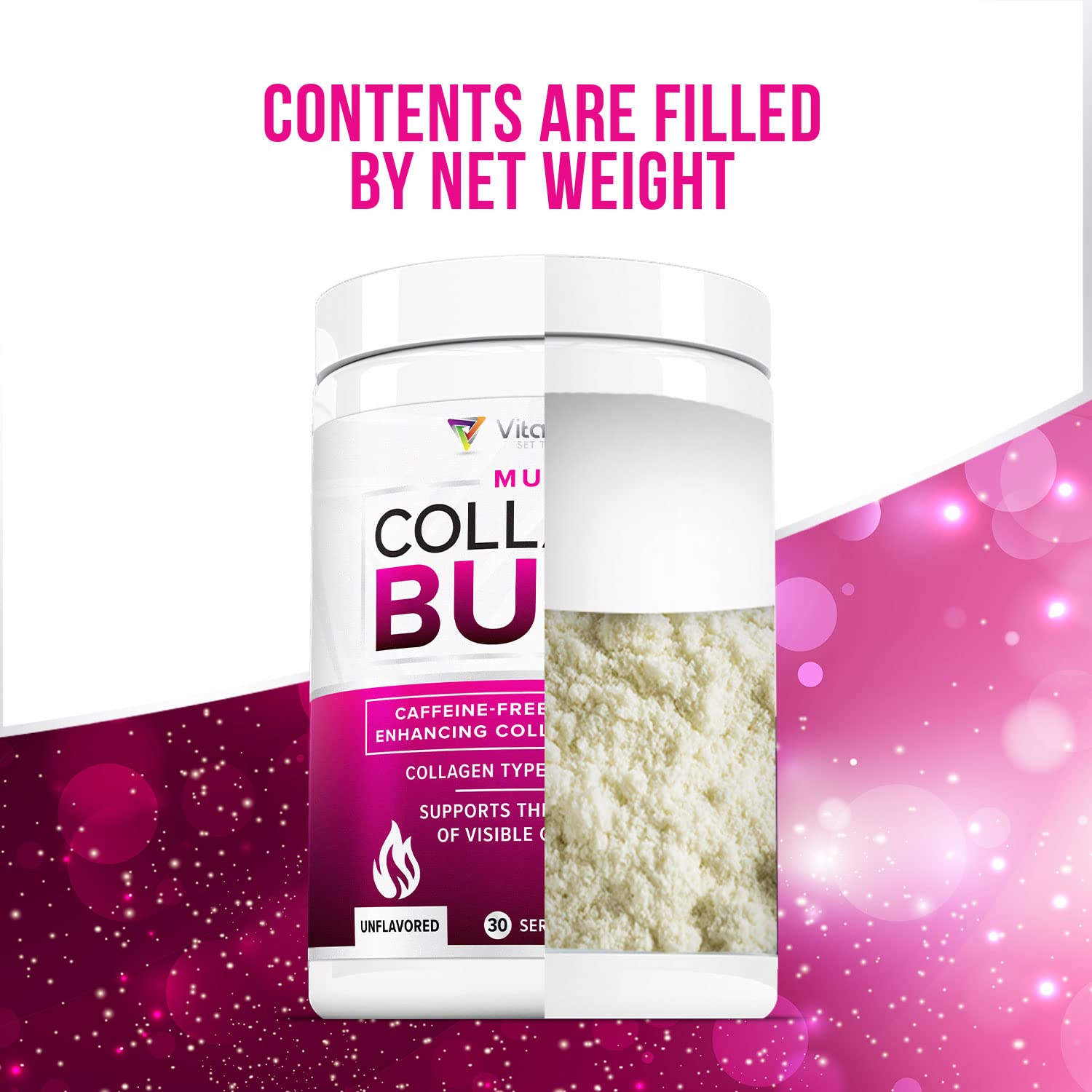 Vitauthority collagen powder poured into a smoothie demonstrates easy integration.