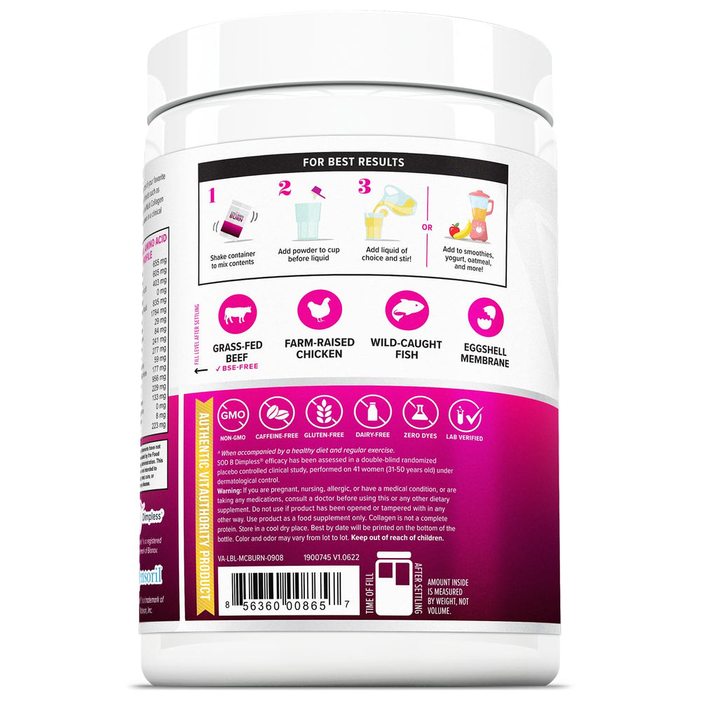 Vitauthority collagen powder unflavored packaging keeps flavor neutral for recipes.