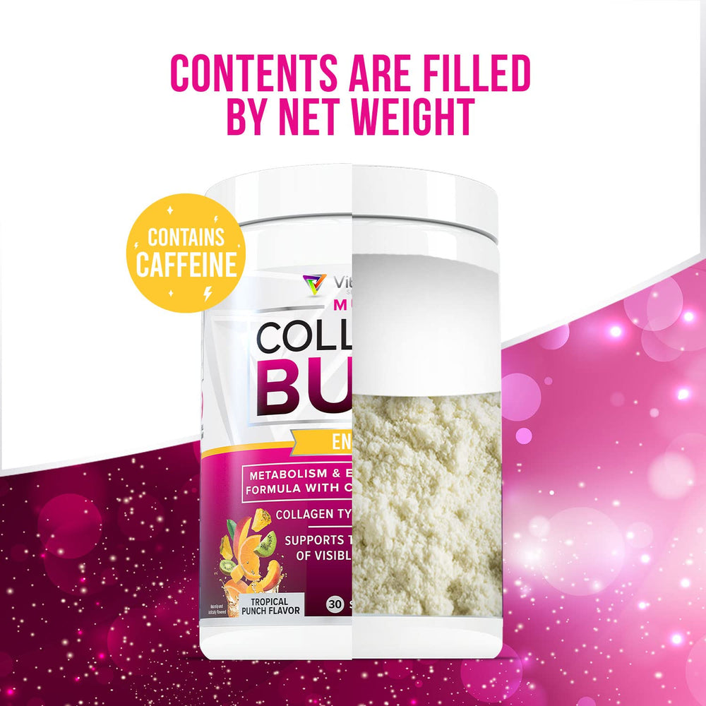 Vitauthority Multi Collagen Burn caffeine-energy image conveys morning pick-me-up benefits.