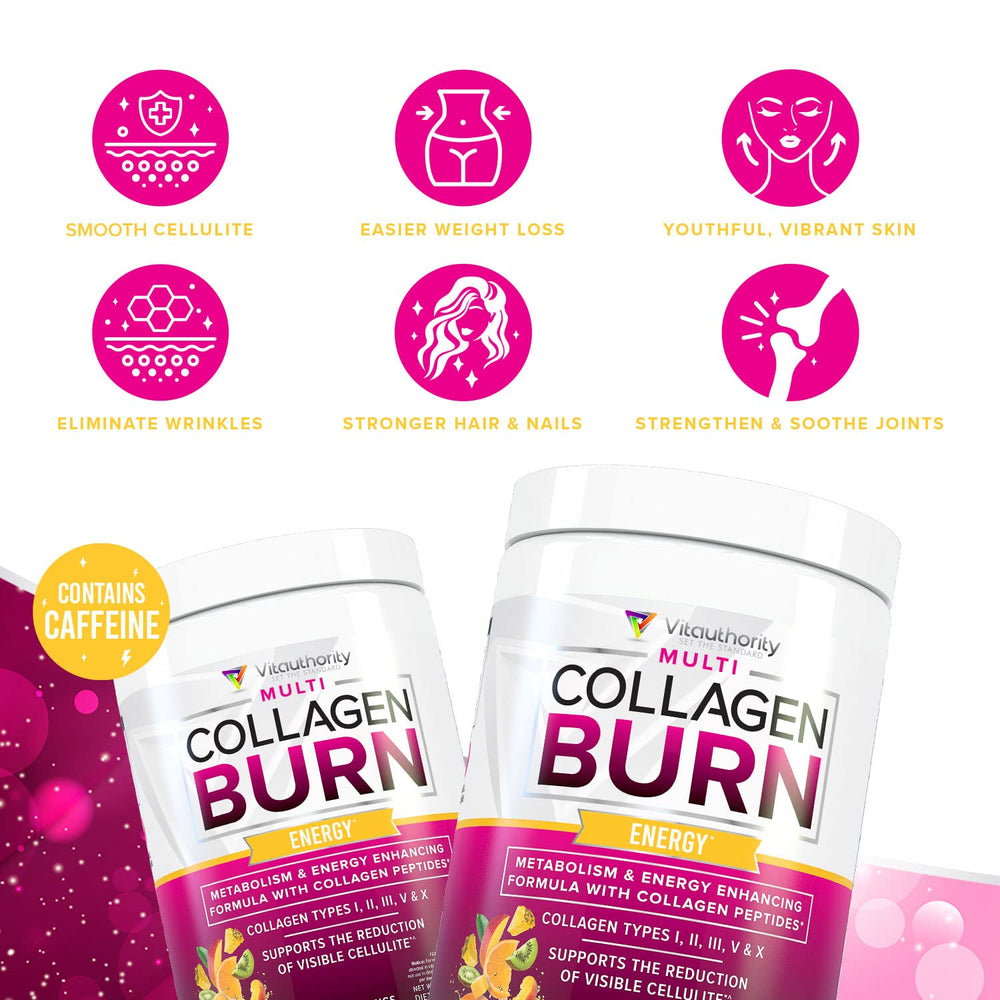 Vitauthority Multi Collagen Burn SOD Dimpless image suggests cellulite-focused considerations.