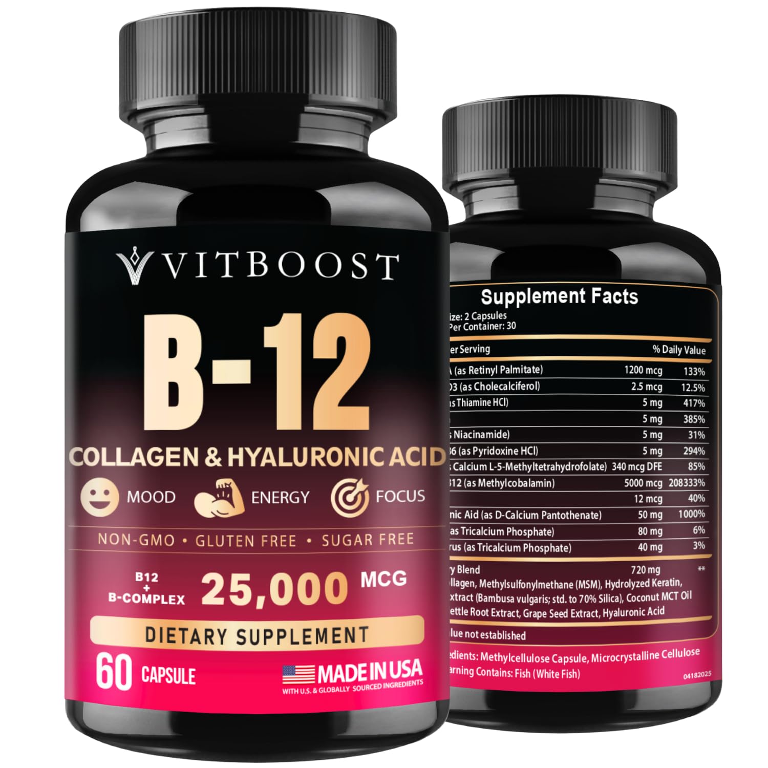 VITBOOST B12 Complex bottle label highlighting high potency for energy support