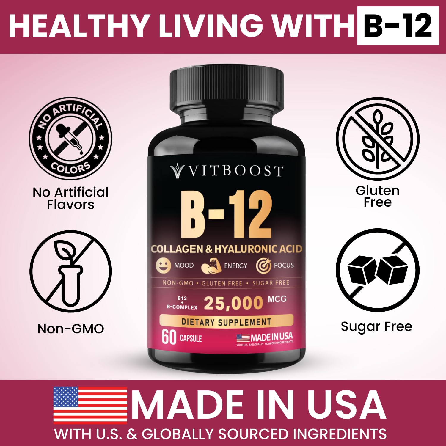 VITBOOST B12 Complex bottle pour demonstrates easy daily intake
