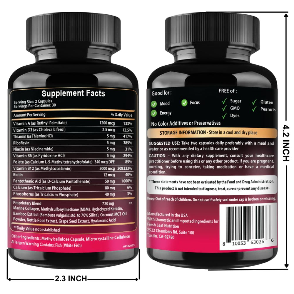 VITBOOST B12 Complex ingredients chart illustrates powerful nutrient blend
