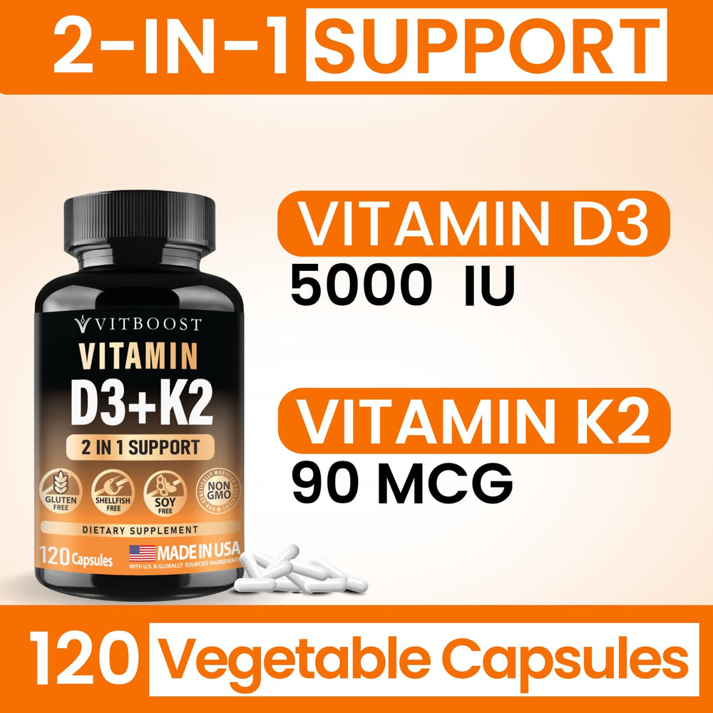 Non-GMO and gluten-free badges on Vitboost packaging emphasize purity.