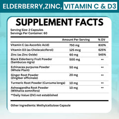 VITBOOST Elderberry Immune bottle label showing 8-in-1 formula benefits.