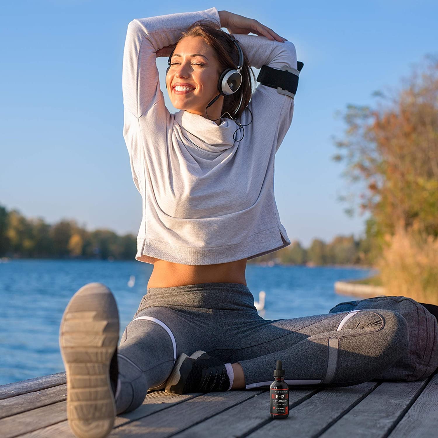 Lifestyle image of VITBOOST Raspberry B-12 drops adding energy to day.
