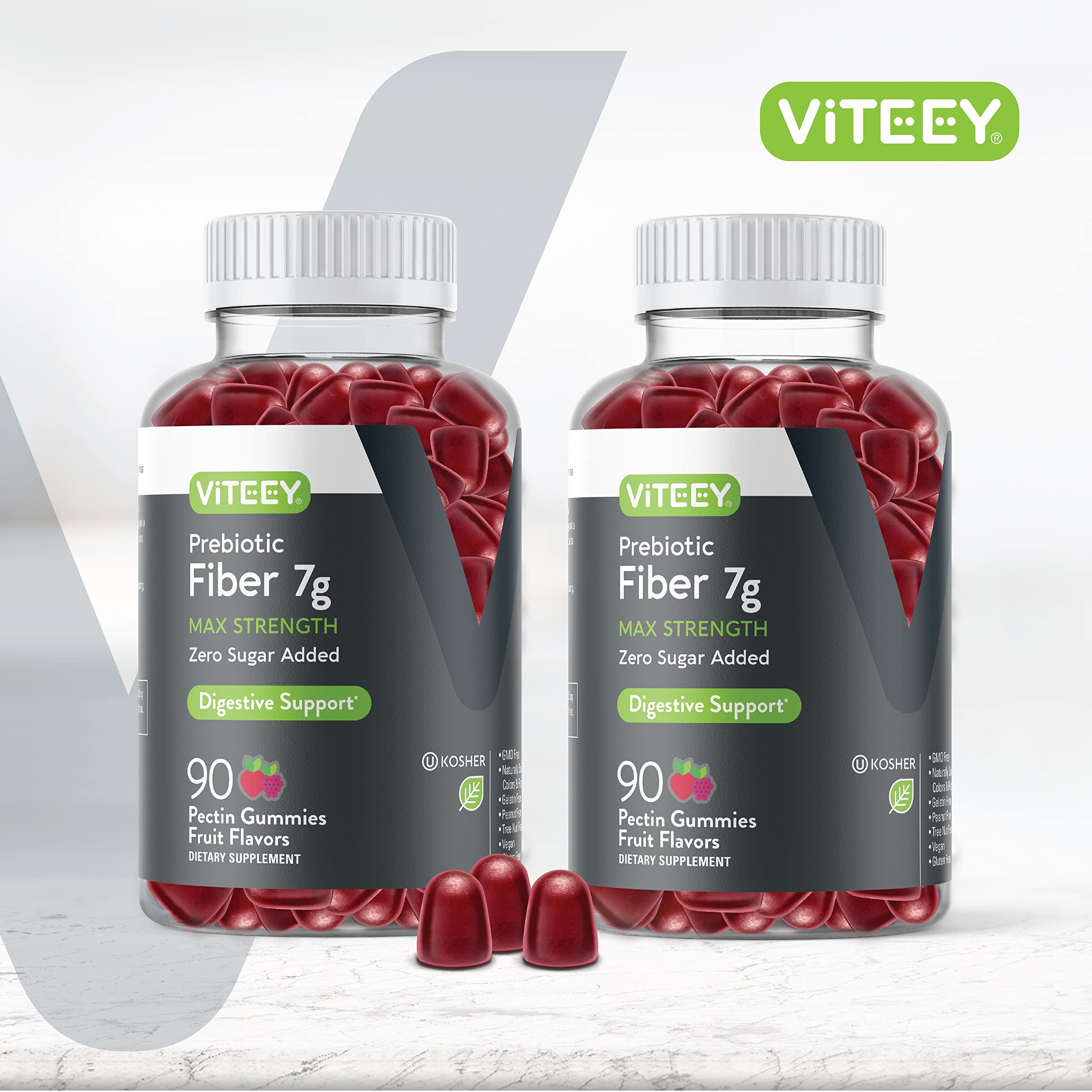 Close-up of VITEEY fruit-flavored gummies for tasty daily fiber intake