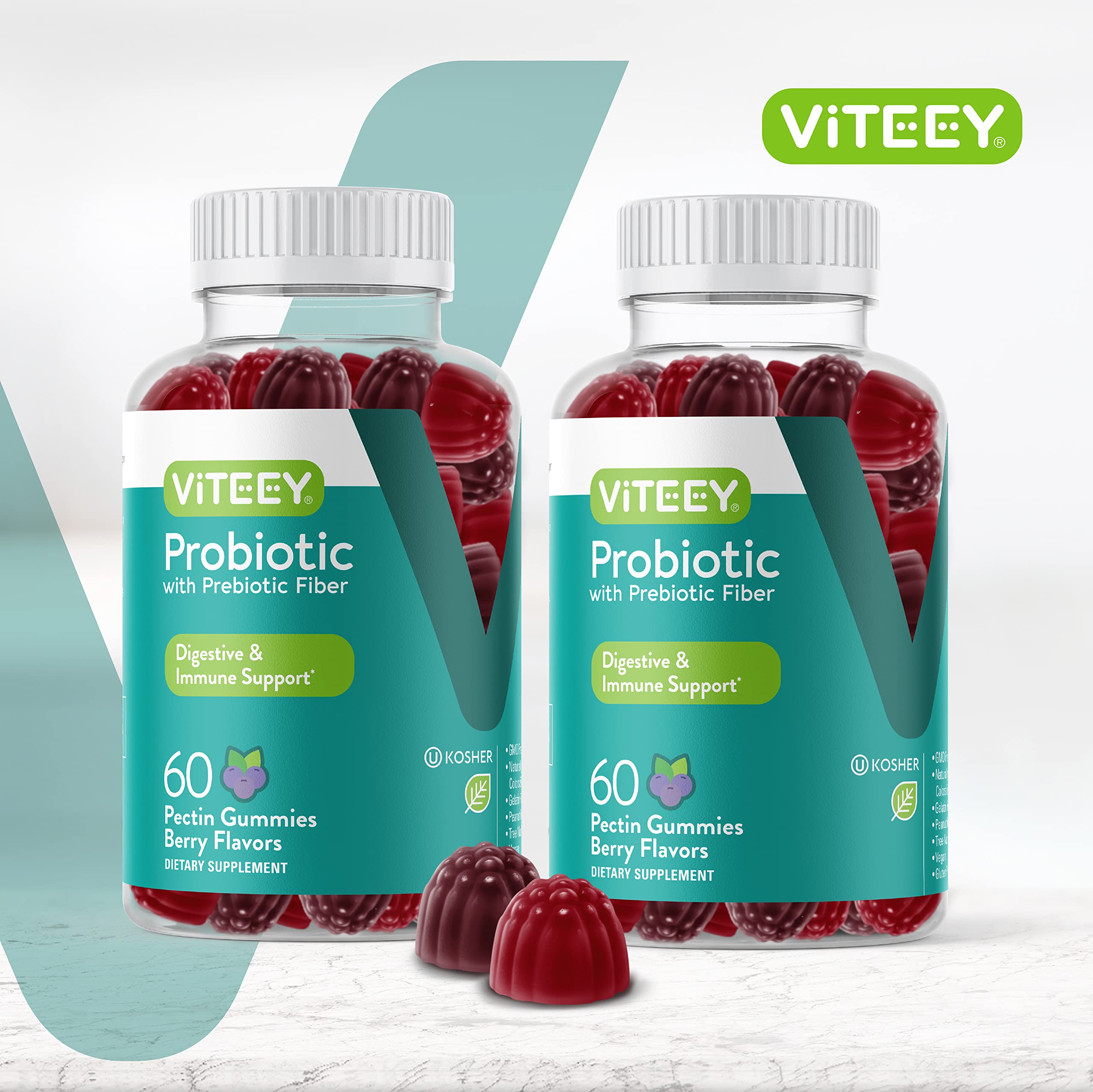 Viteey Probiotic Gummies bottle with 120 count for a two-month supply.