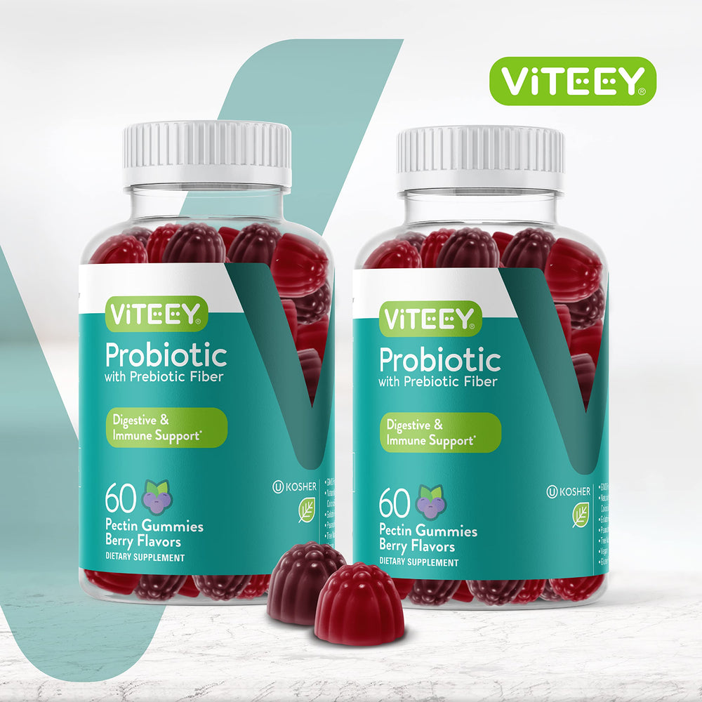 Viteey Probiotic Gummies bottle with 120 count for a two-month supply.