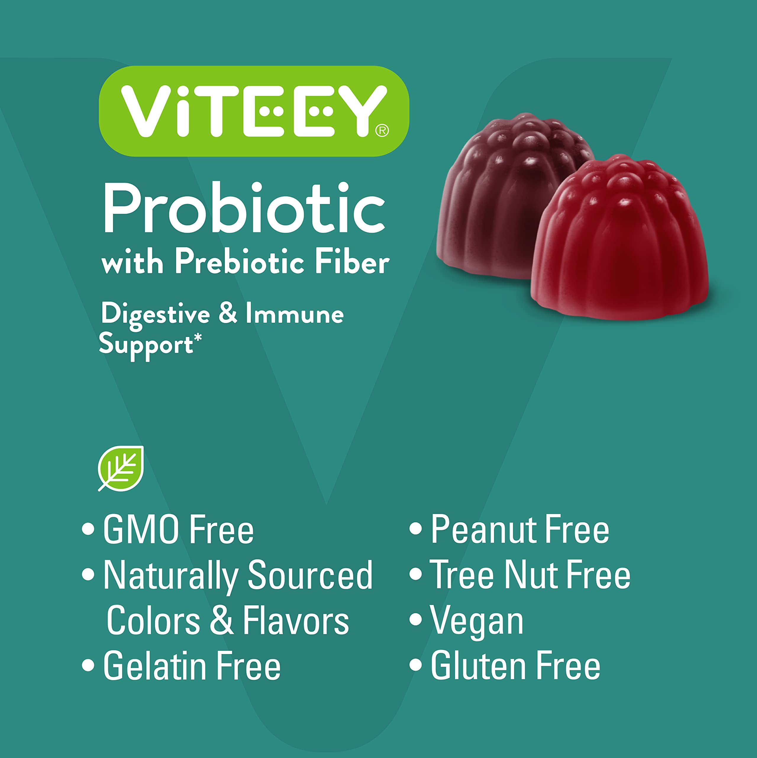 Viteey Probiotic Gummies gluten-free and kosher for inclusive diets.