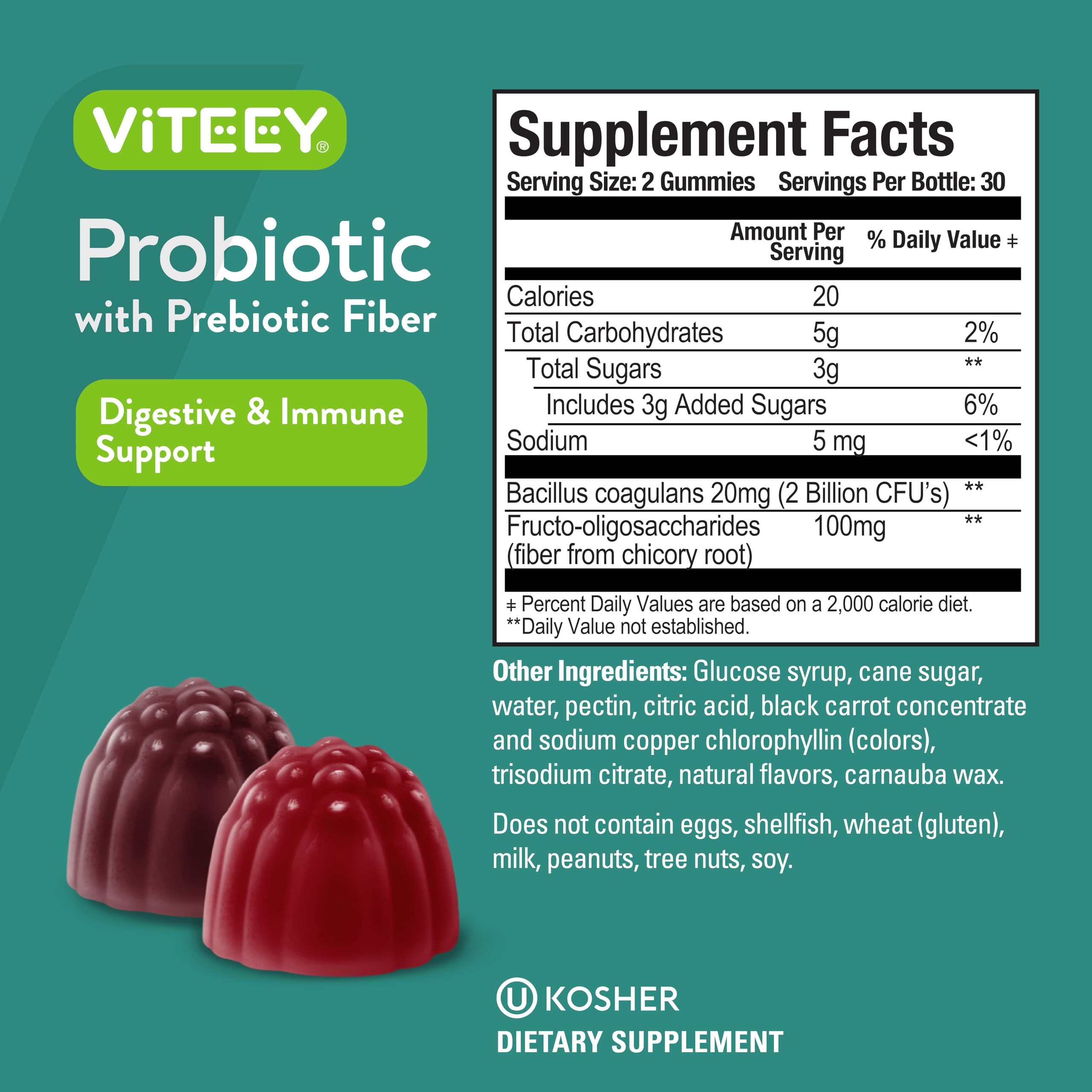 Viteey Probiotic Gummies vegan ingredients support plant-based dietary choices.