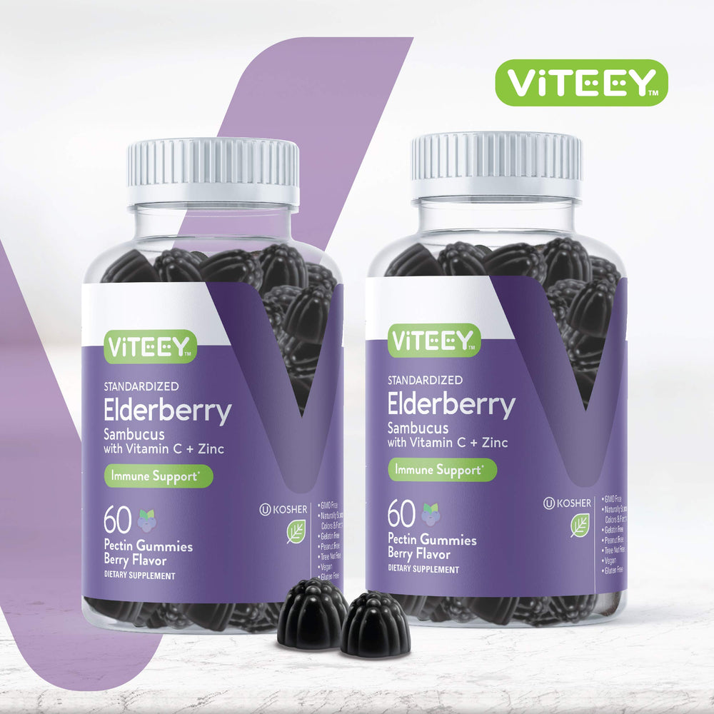 Viteey Sambucus Gummies serving image shows easy two-gummy daily serving