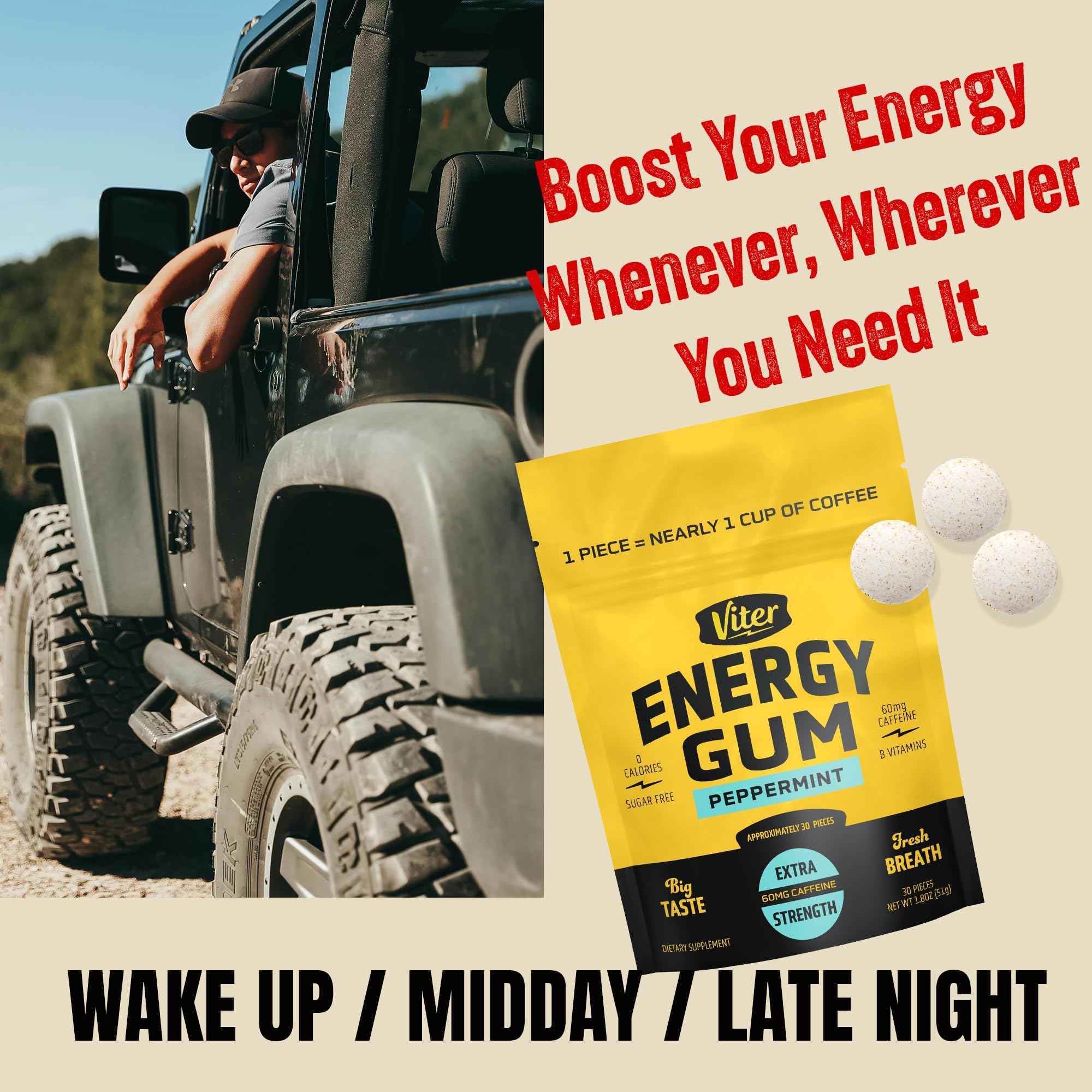 Viter Energy vegan gluten-free formulation appeals to clean energy preferences.