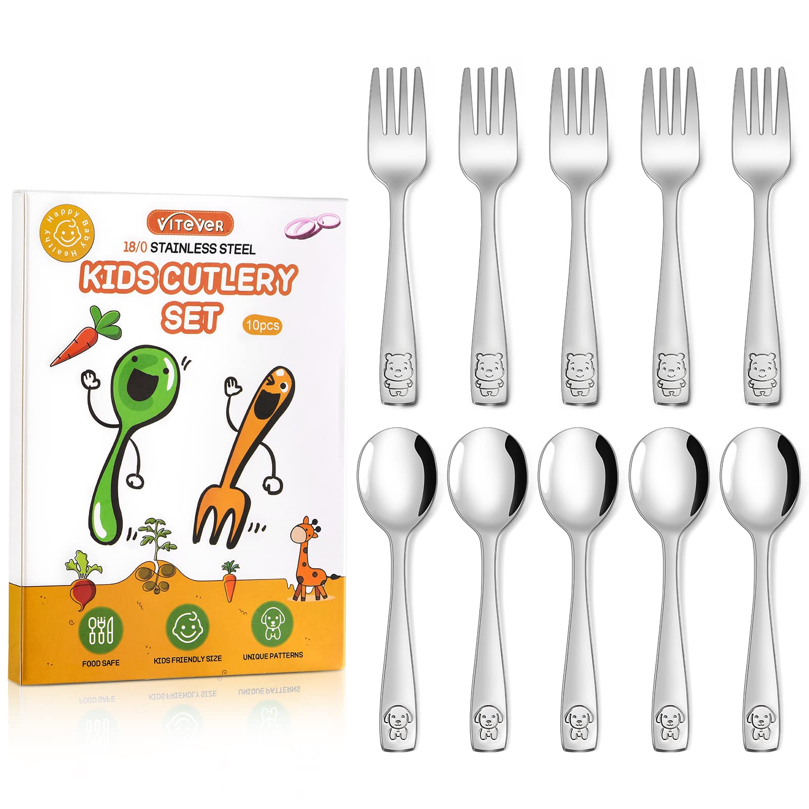 VITEVER 10-piece toddler utensils set in a gift-ready box for everyday meals.