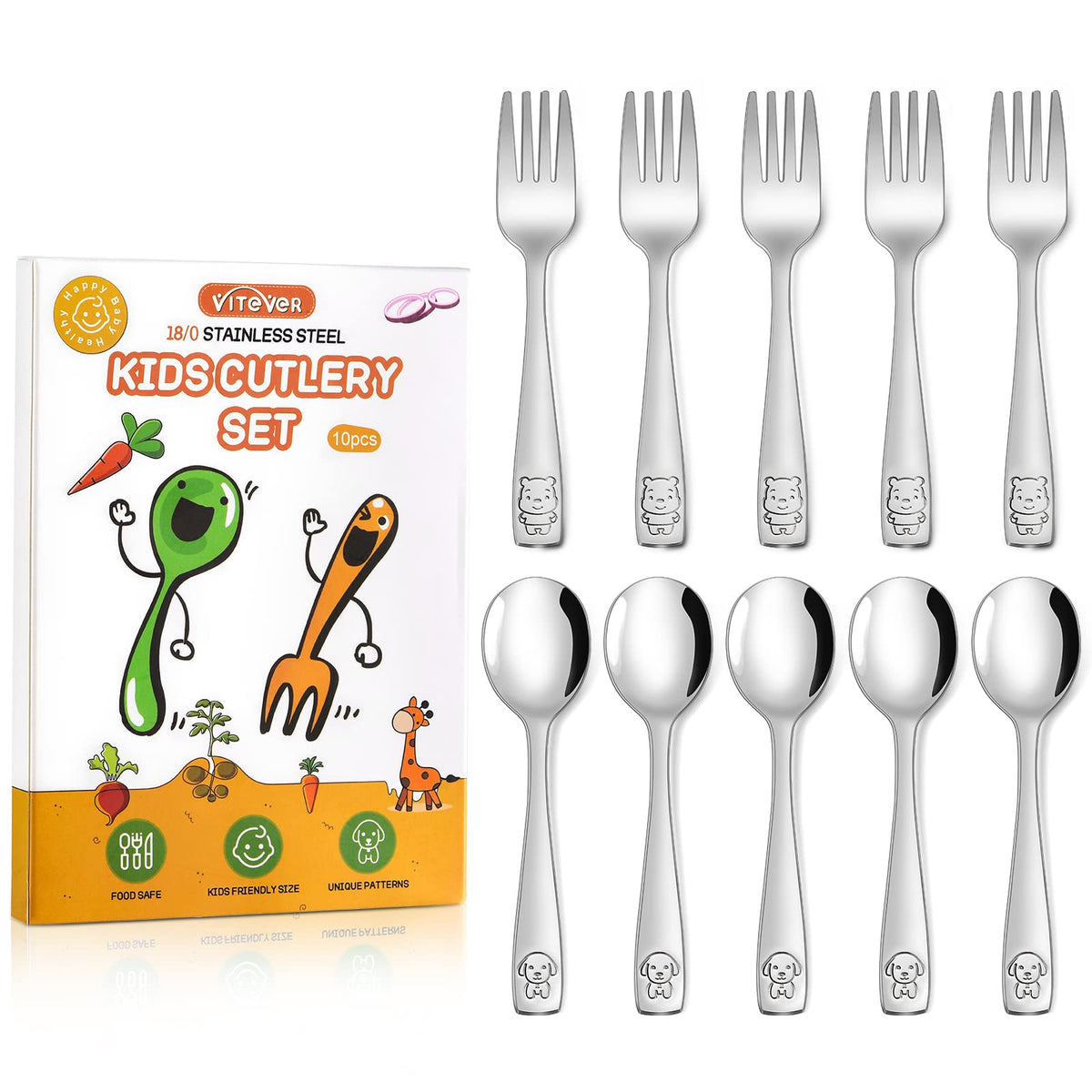 VITEVER 10-piece toddler utensils set in a gift-ready box for everyday meals.