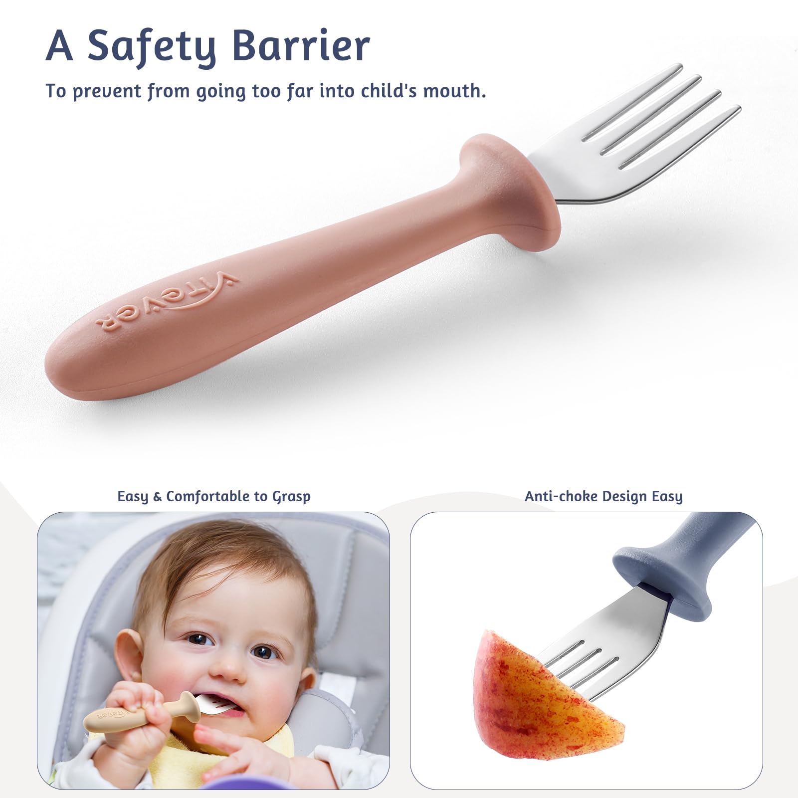 VITEVER 18/8 stainless steel with silicone for safe, durable baby cutlery